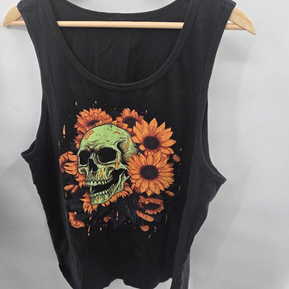Skull Sunflower Black Tank Top XXL (Estimated) - Picture 1 of 6